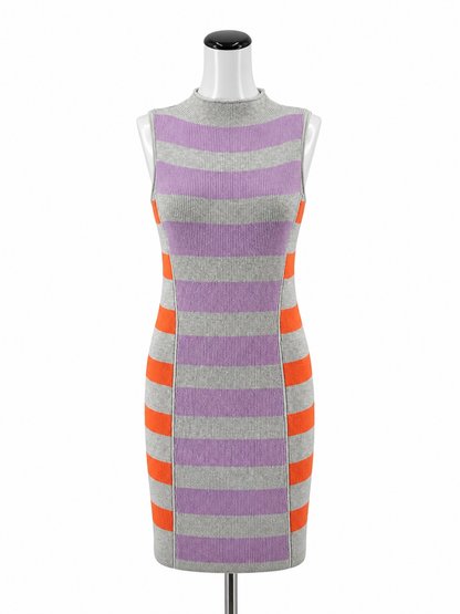 Daily Practice by Anthropologie gray/purple/orange Sleeveless Striped Midi Sweater Dress Size Large NWT - Size L