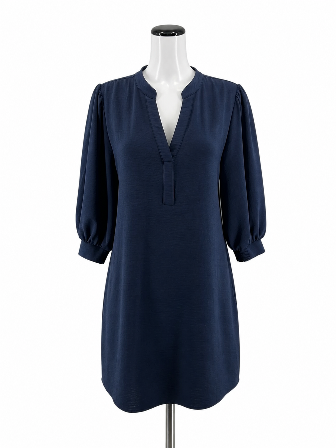Jodifl Navy Babydoll Navy Blue Puff Sleeve Split Neck Tunic Dress Size Medium NWT - Size M