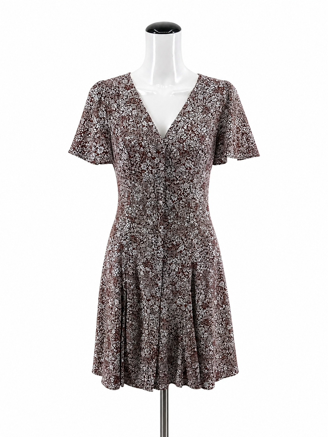 Madewell Daisy Collage Faux-Wrap Mini Dress Rust Floral Ruffle Sleeve Size 4 NWT