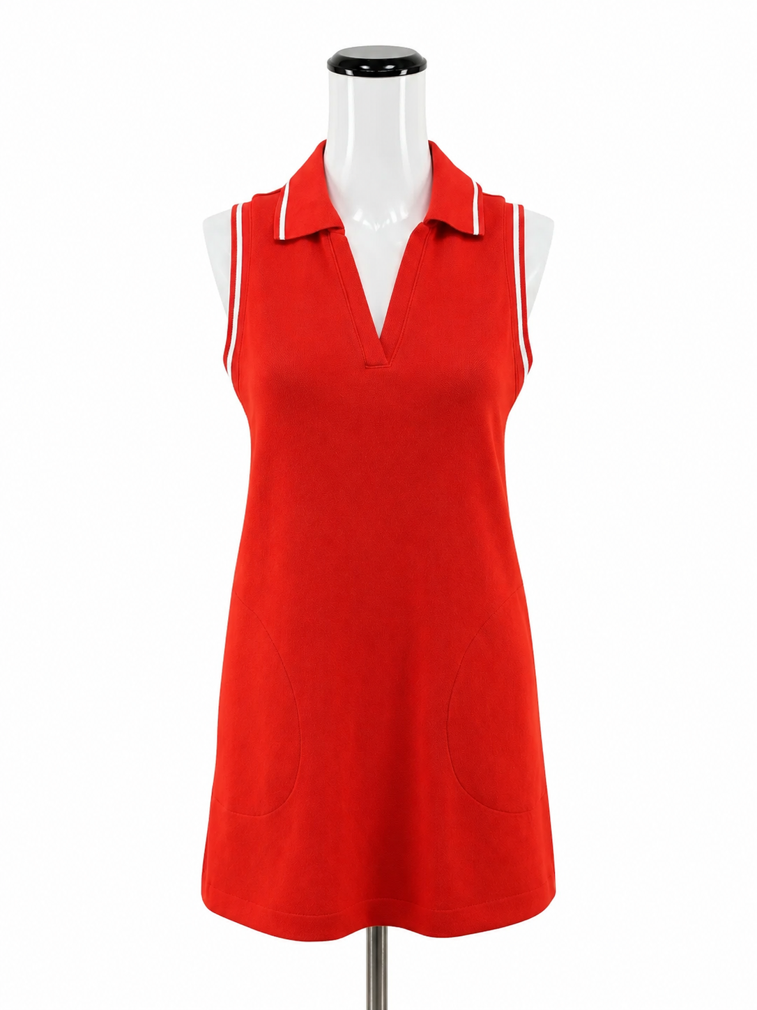 Spanx x Maggy London Orange/White A-Line Polo Dress XS Red White Piping Zip Front Athleisure - Size XS