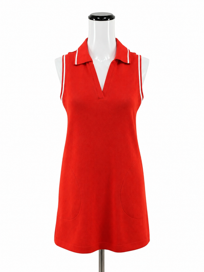 Spanx x Maggy London Orange/White A-Line Polo Dress XS Red White Piping Zip Front Athleisure - Size XS