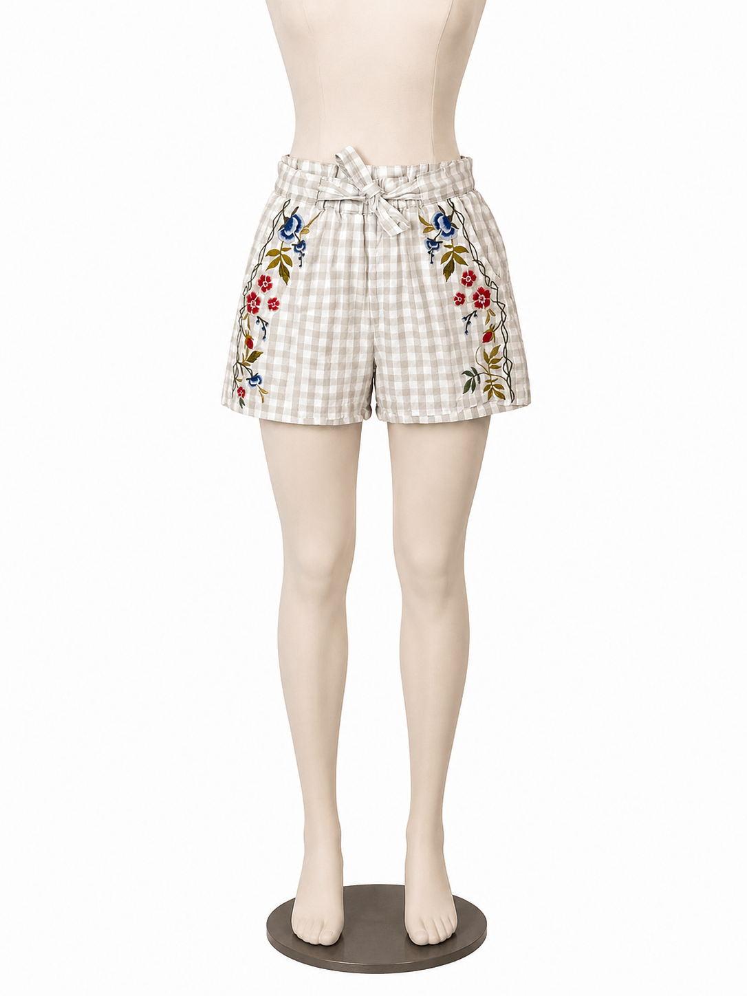 Johnny Was Alona Gingham Floral Embroidered Linen Shorts Size XS