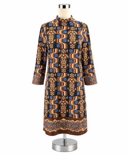 J. McLaughlin Catalina Cloth Geometric Print Mock Neck Dress Size Medium