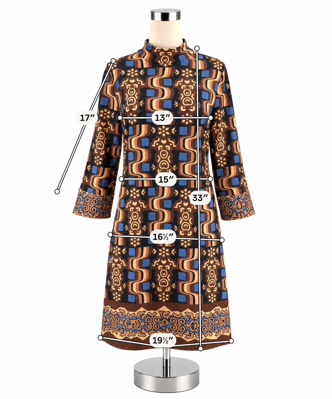 J. McLaughlin Catalina Cloth Geometric Print Mock Neck Dress Size Medium