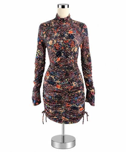 A.L.C. Kieran Ruched Floral Mock Neck Mini Dress Size Medium