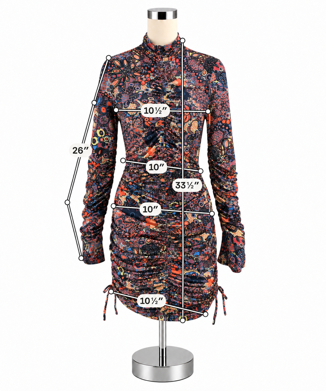 A.L.C. Kieran Ruched Floral Mock Neck Mini Dress Size Medium