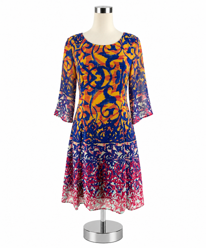 Rabbit Rabbit Rabbit Tabbi Designs Abstract Bell Sleeve Shift Dress Size 10