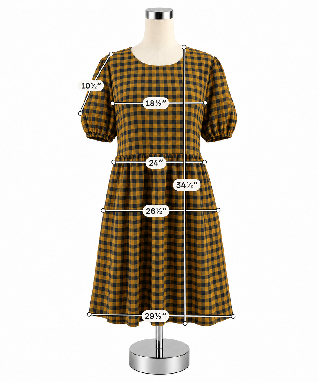 Wild &amp; Fable Mustard &amp; Black Checkered Puff Sleeve Tiered Mini Dress | Size Large - ONLINE ONLY