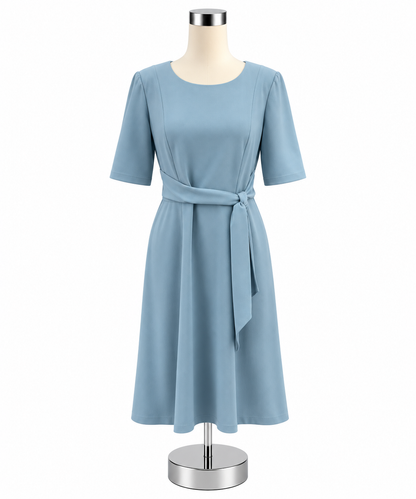Adrianna Papell Light Blue Crepe Short Sleeve Sheath Midi Dress Size 8 - ONLINE ONLY