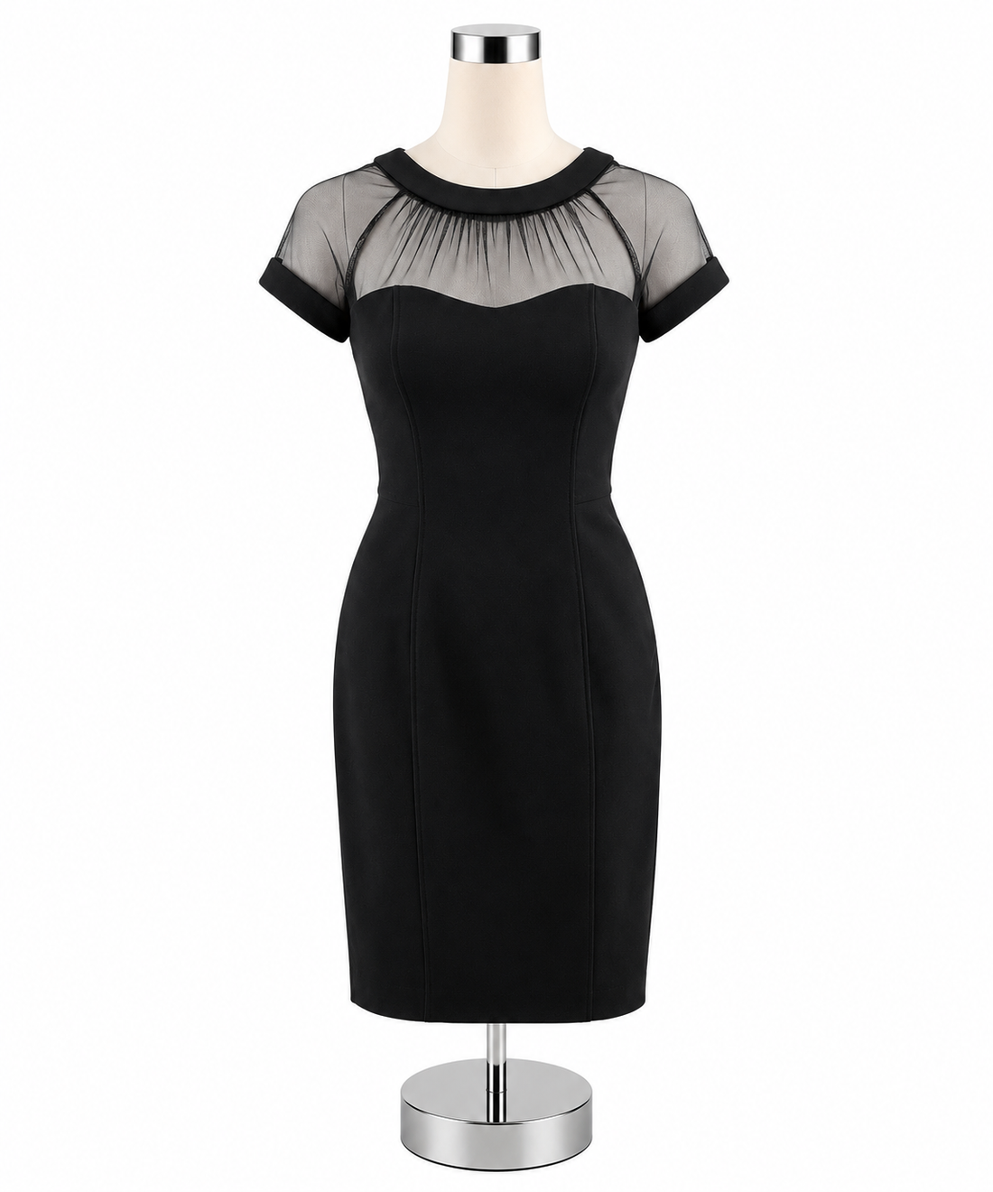 Maggy London Petites Sheer Yoke Sheath Cocktail Dress Black Size 0 Petite