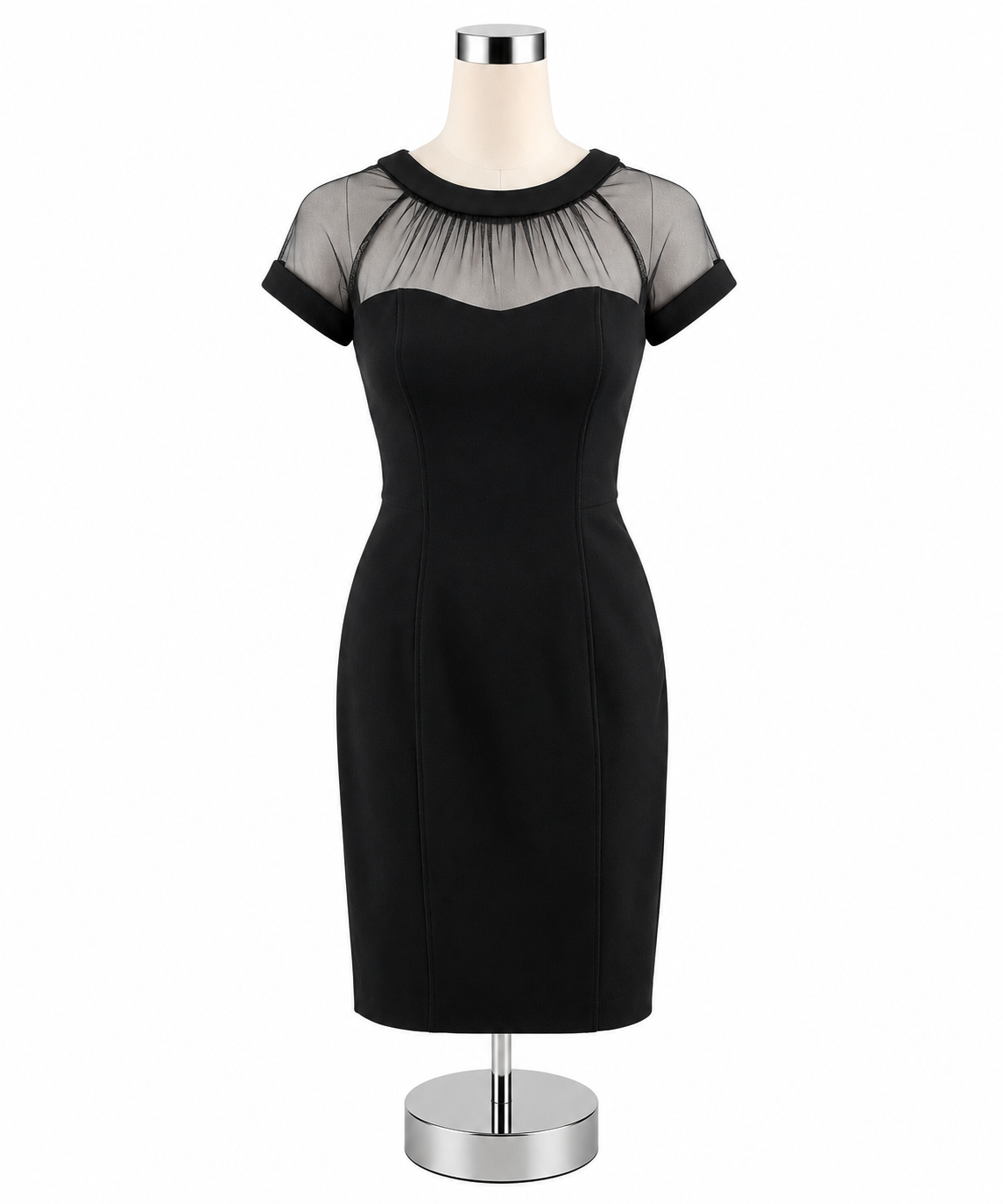 Maggy London Petites Sheer Yoke Sheath Cocktail Dress Black Size 0 Petite