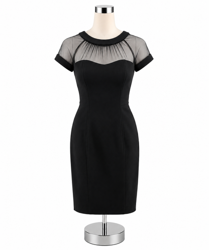Maggy London Petites Sheer Yoke Sheath Cocktail Dress Black Size 0 Petite