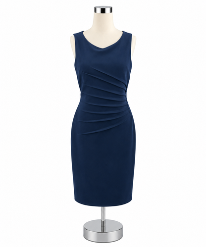 Ivanka Trump Navy Blue Textured Ruched Sheath Dress Size 10 - ONLINE ONLY