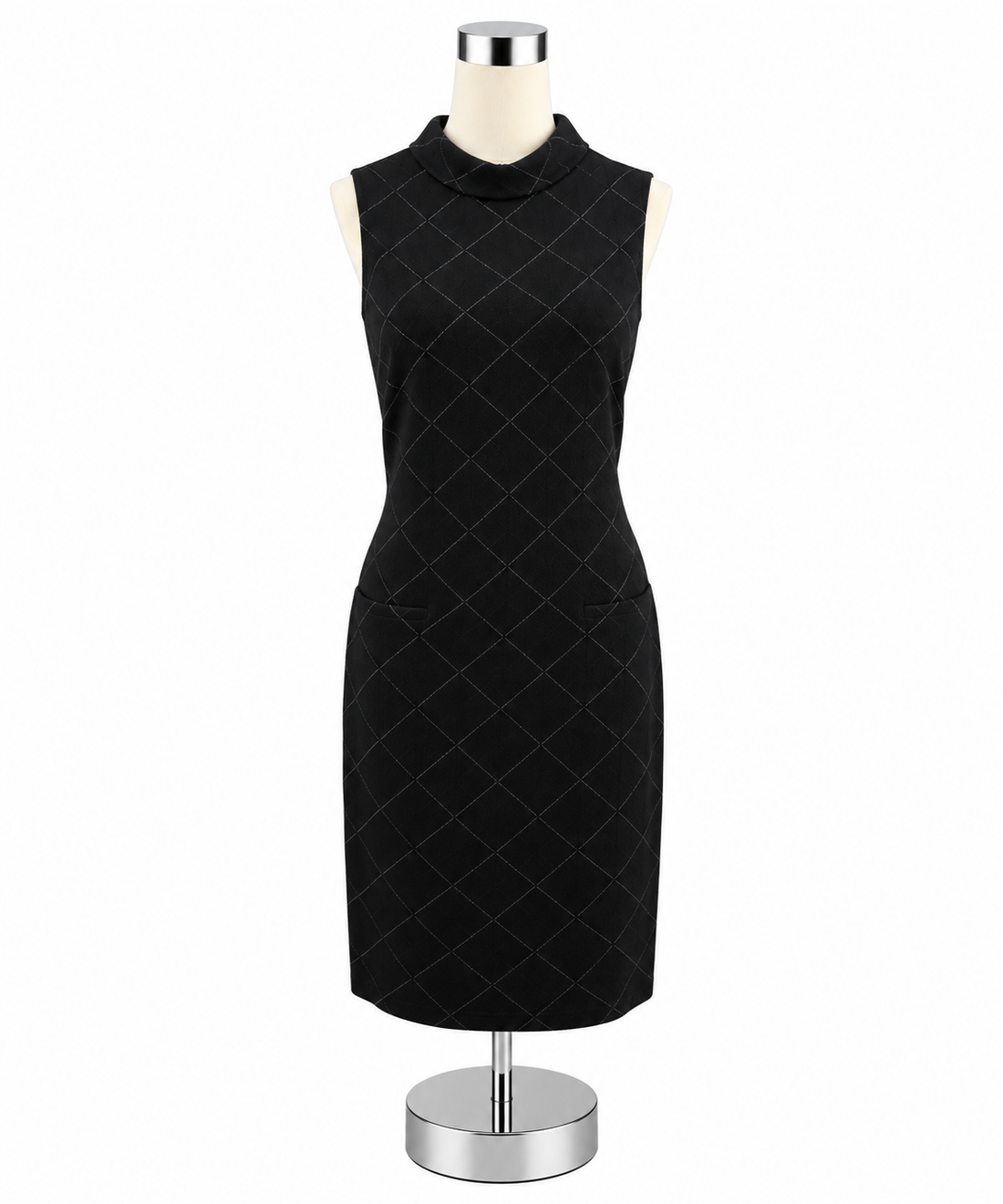 Sharagano Diamond Jacquard Knit Sheath Dress Black Gray Size 10 - ONLINE ONLY