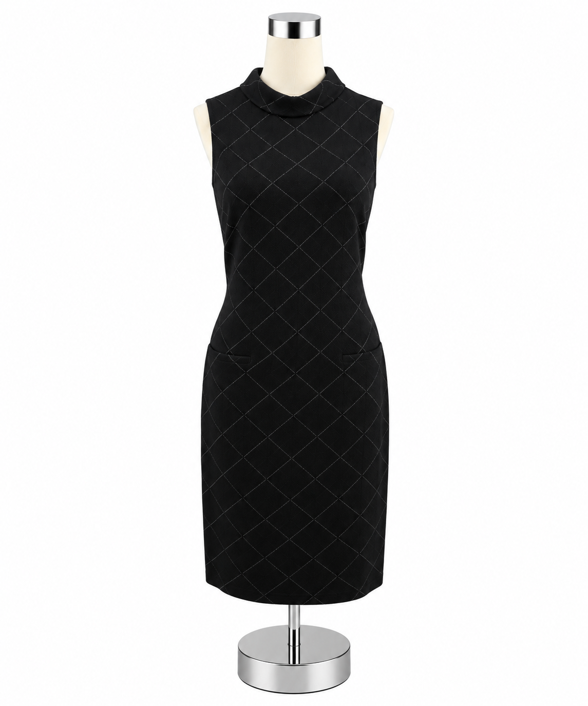 Sharagano Diamond Jacquard Knit Sheath Dress Black Gray Size 10 - ONLINE ONLY
