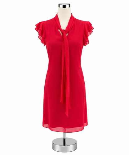 Vince Camuto Fuchsia Red Tie-Neck Flutter Sleeve Dress | Size 8