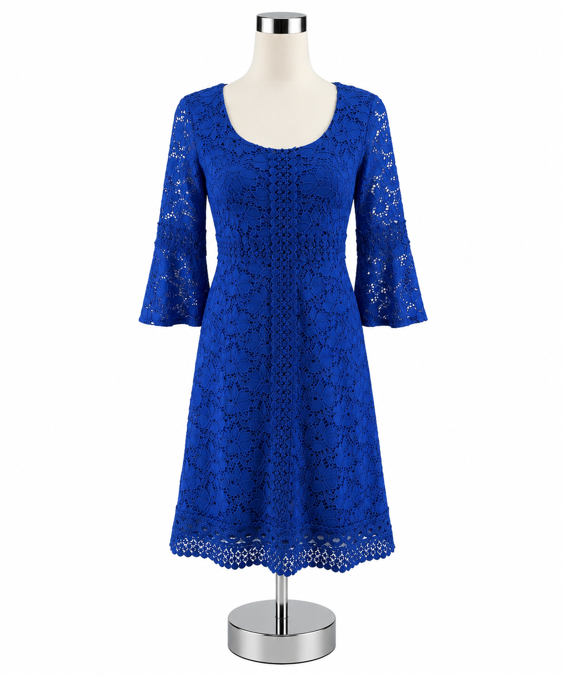 Alfani Petite Royal Blue Lace 3/4 Bell Sleeve Sheath Dress Size PP - ONLINE ONLY