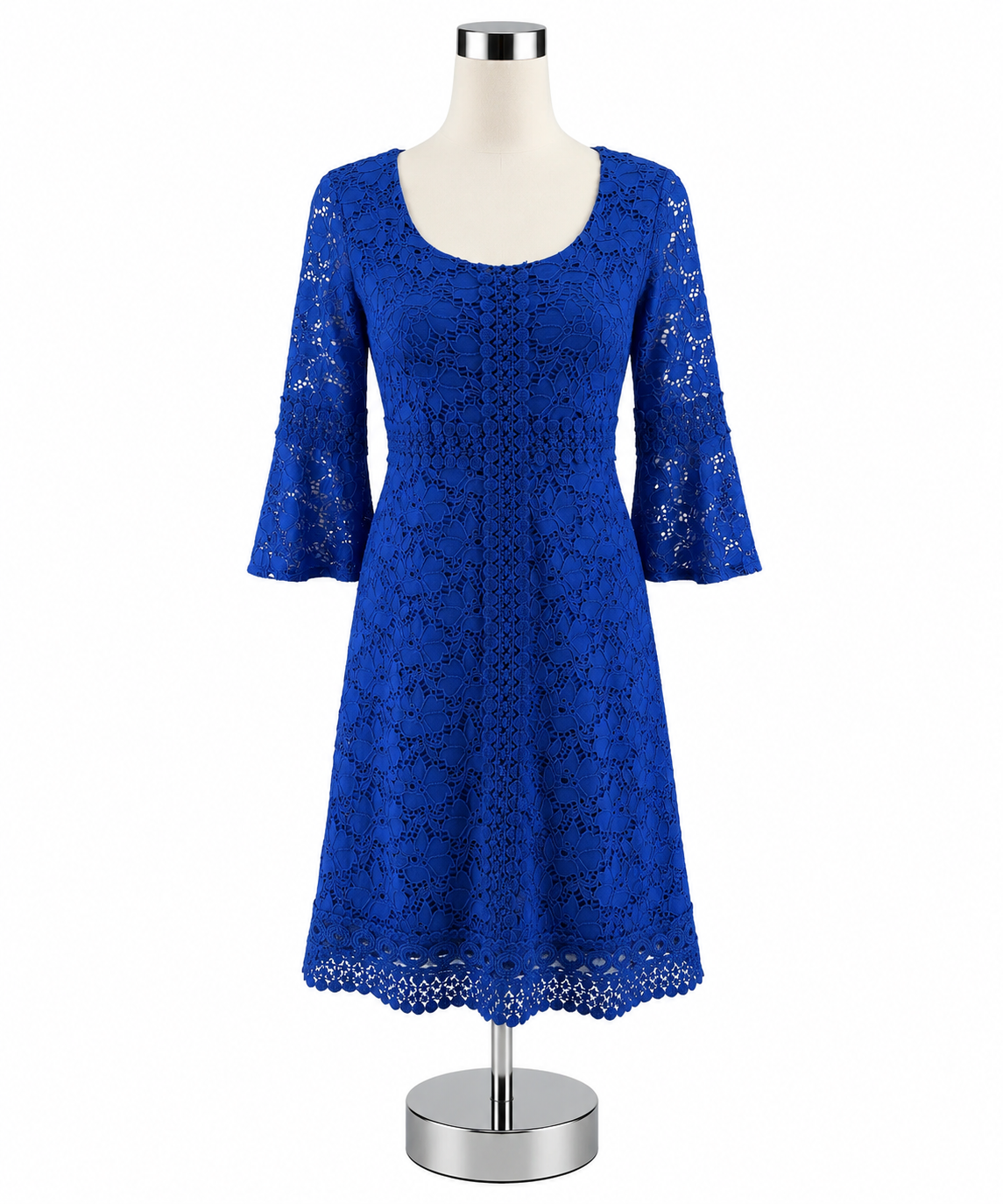 Alfani Petite Royal Blue Lace 3/4 Bell Sleeve Sheath Dress Size PP - ONLINE ONLY