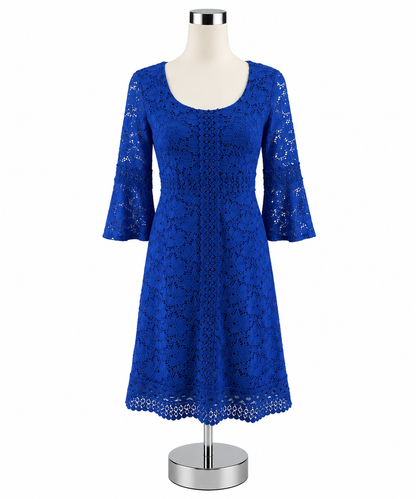 Alfani Petite Royal Blue Lace 3/4 Bell Sleeve Sheath Dress Size PP - ONLINE ONLY