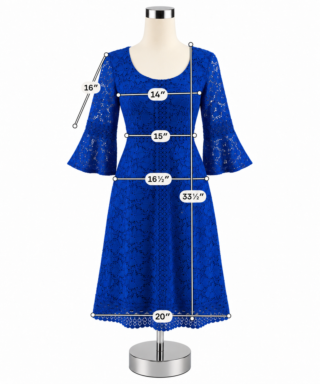 Alfani Petite Royal Blue Lace 3/4 Bell Sleeve Sheath Dress Size PP - ONLINE ONLY