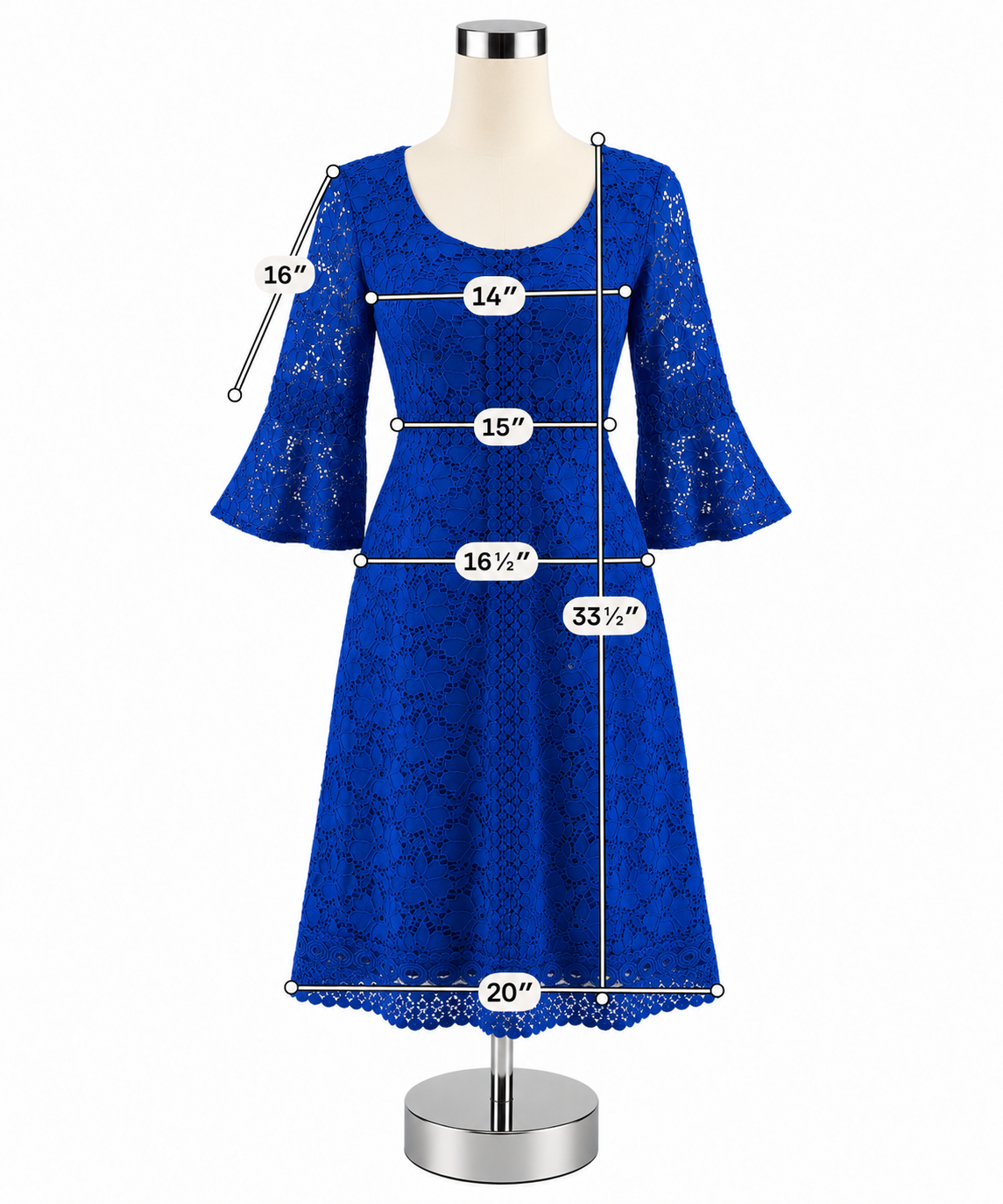 Alfani Petite Royal Blue Lace 3/4 Bell Sleeve Sheath Dress Size PP - ONLINE ONLY