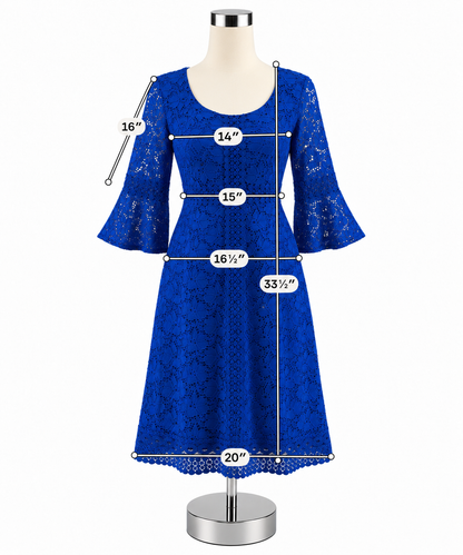 Alfani Petite Royal Blue Lace 3/4 Bell Sleeve Sheath Dress Size PP - ONLINE ONLY