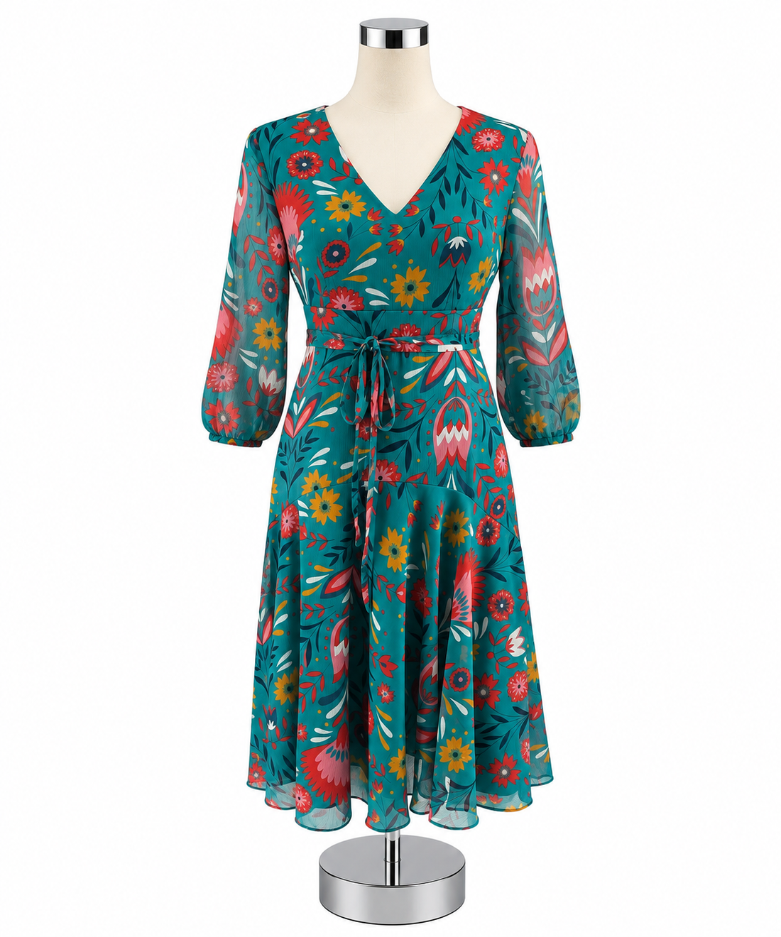 Boden Amelie Dress Size 6P Teal Pop Pansy Floral V-Neck A-Line Tie Waist - ONLINE ONLY