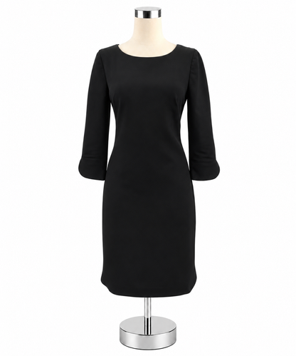 Vince Camuto Black Exposed Zipper Sheath Dress 3/4 Sleeve Size 2 - ONLINE ONLY