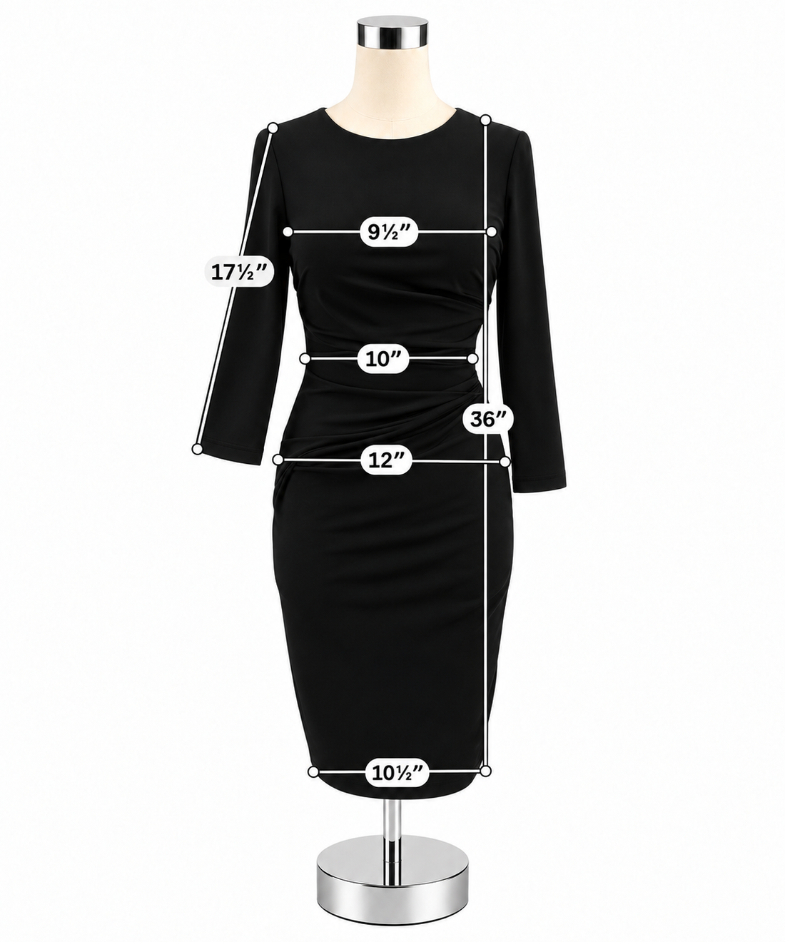 Vince Camuto Side Ruched Sheath Dress Black Size 2 | LBD 3/4 Sleeve - ONLINE ONLY