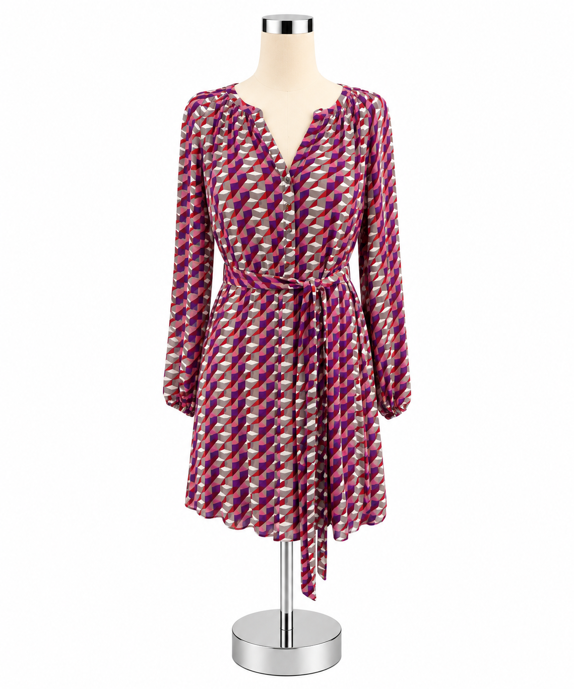 Banana Republic Geometric Print Faux Wrap Dress Size 6 Gray Purple Red - ONLINE ONLY