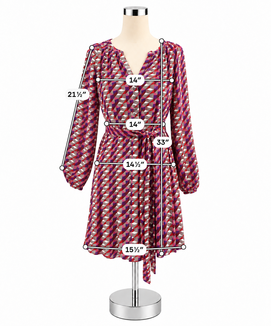 Banana Republic Geometric Print Faux Wrap Dress Size 6 Gray Purple Red - ONLINE ONLY