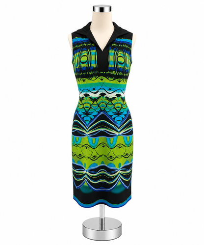 Carole Little Abstract Wave Print Sleeveless V-Neck Sheath Dress Size 6 - ONLINE ONLY