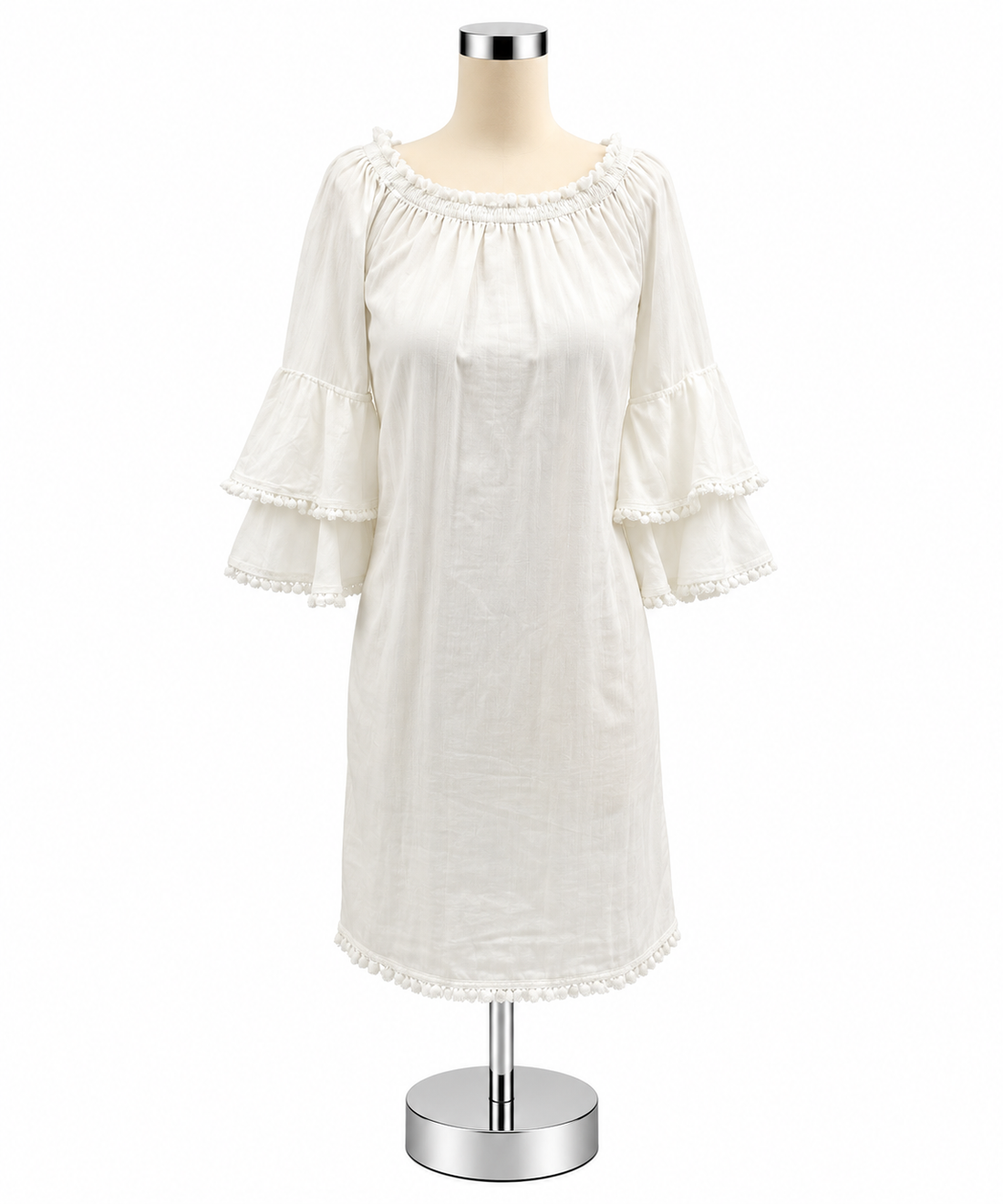 Boston Proper White Frayed Off-The-Shoulder Tunic Dress NWT Size XS - ONLINE ONLY