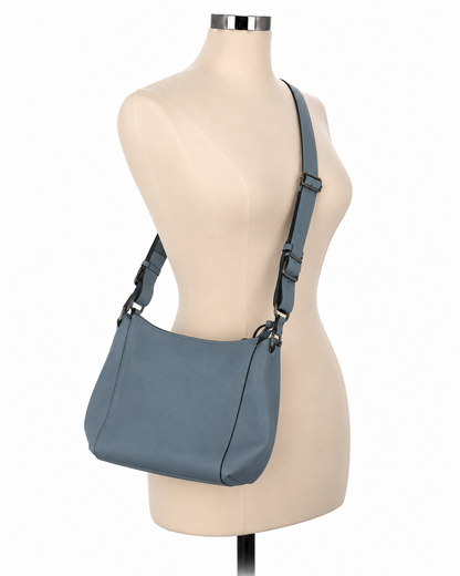 Tahari Sky Blue Pebbled Leather Bucket Crossbody Bag