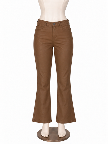 PAIGE Faux Leather Cropped Flare Pants Chestnut Brown Size 28 - ONLINE ONLY
