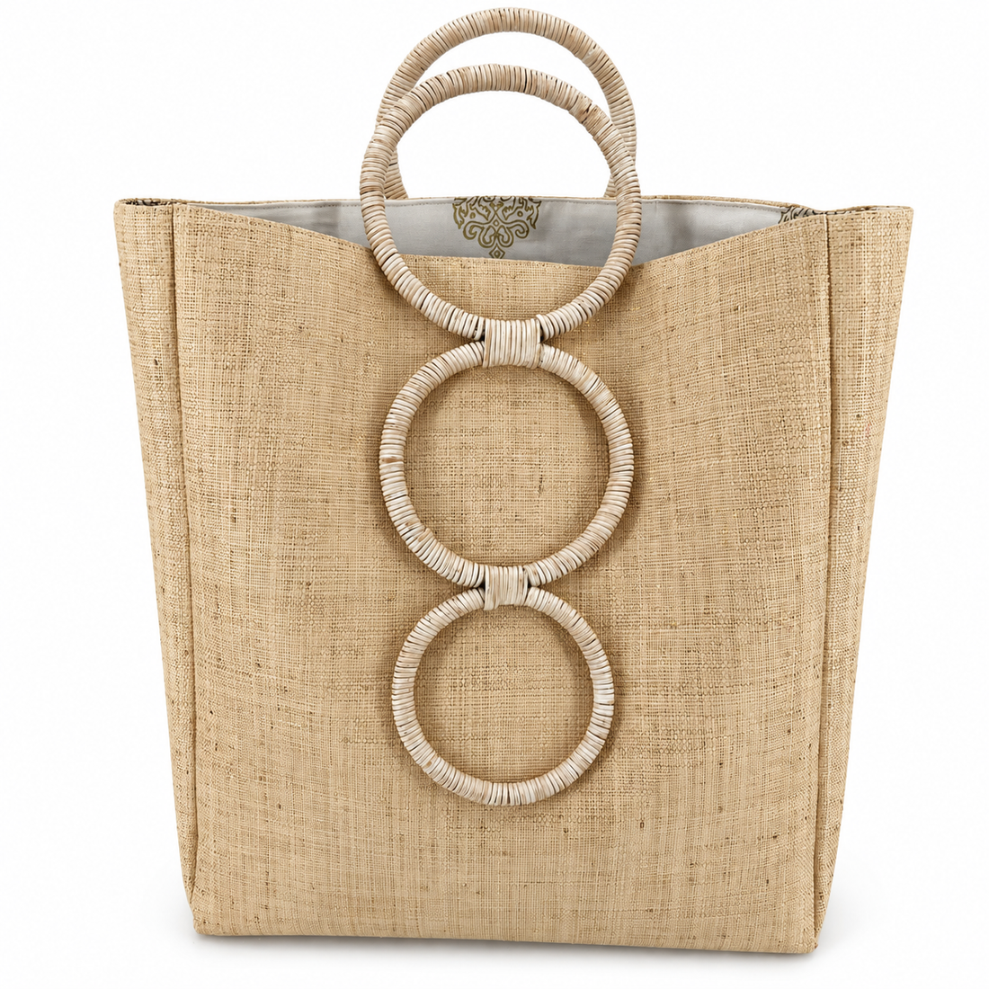 Flora Bella Viareggio Wooden Ring Raffia Beach Tote Bag