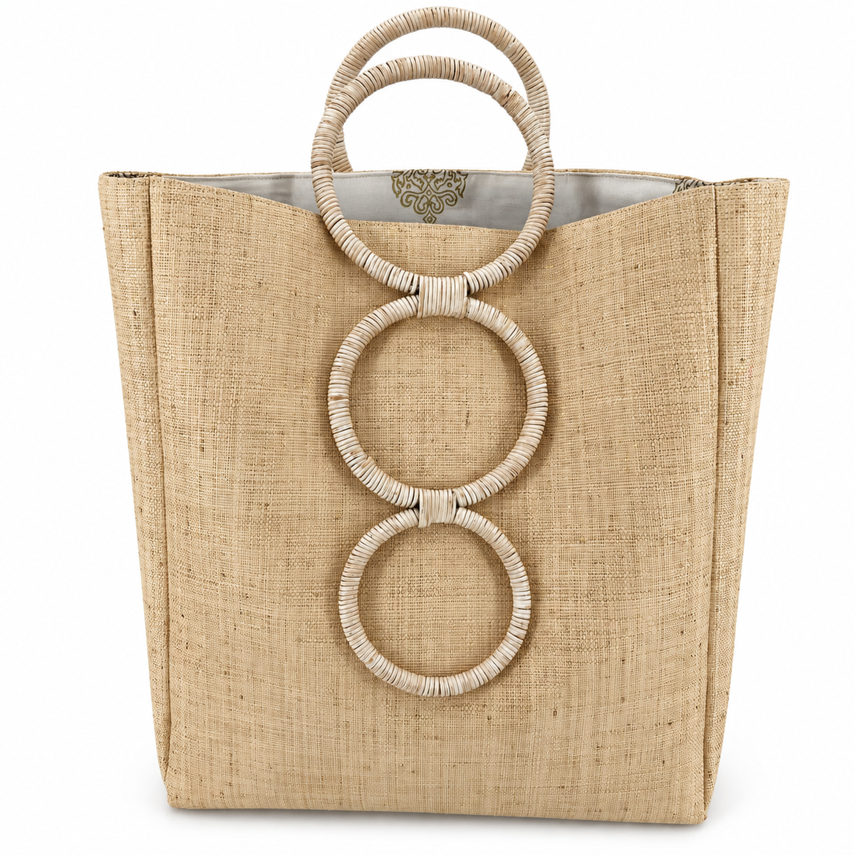 Flora Bella Viareggio Wooden Ring Raffia Beach Tote Bag