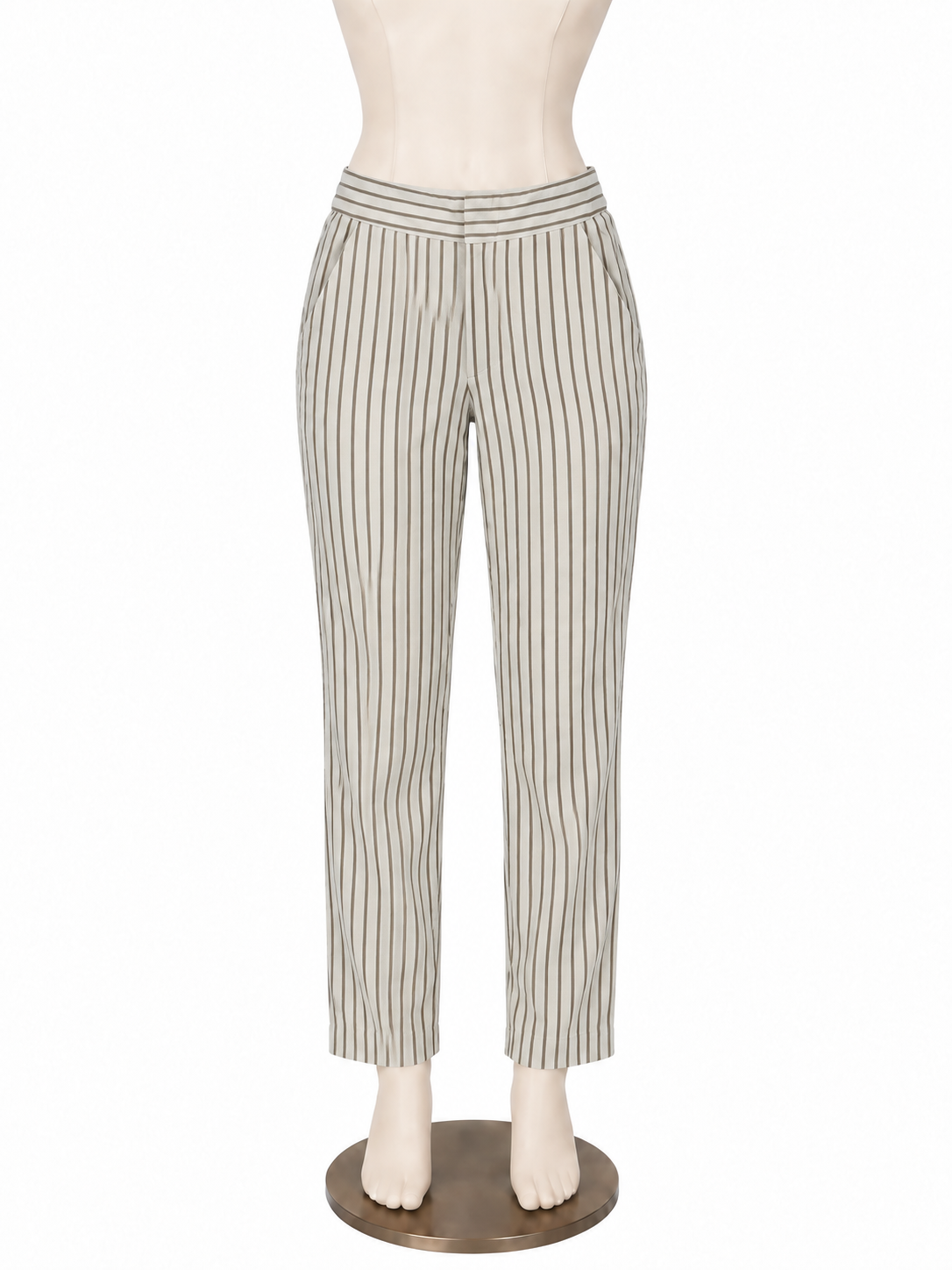 Karen Kane Size 2 Taupe &amp; Ivory Striped High-Rise Cropped Ankle Pants - ONLINE ONLY