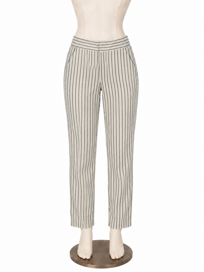 Karen Kane Size 2 Taupe &amp; Ivory Striped High-Rise Cropped Ankle Pants - ONLINE ONLY