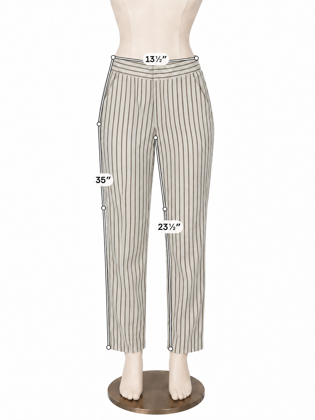 Karen Kane Size 2 Taupe &amp; Ivory Striped High-Rise Cropped Ankle Pants - ONLINE ONLY