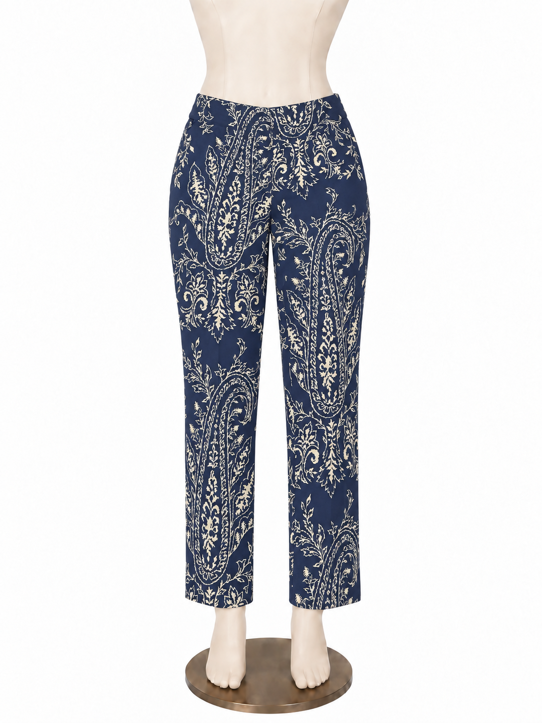Talbots Petites Paisley Print Stretch Cotton Pants Blue White Size 12P - ONLINE ONLY