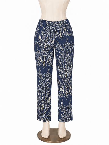 Talbots Petites Paisley Print Stretch Cotton Pants Blue White Size 12P - ONLINE ONLY