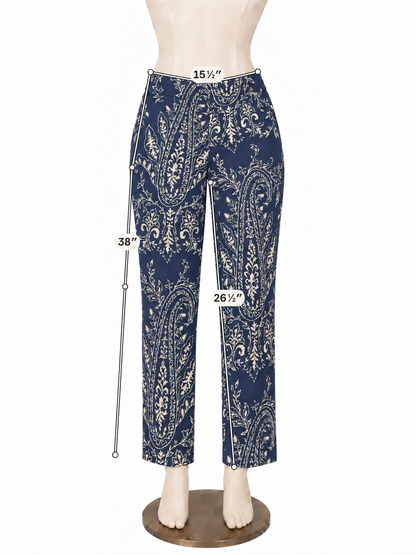 Talbots Petites Paisley Print Stretch Cotton Pants Blue White Size 12P - ONLINE ONLY