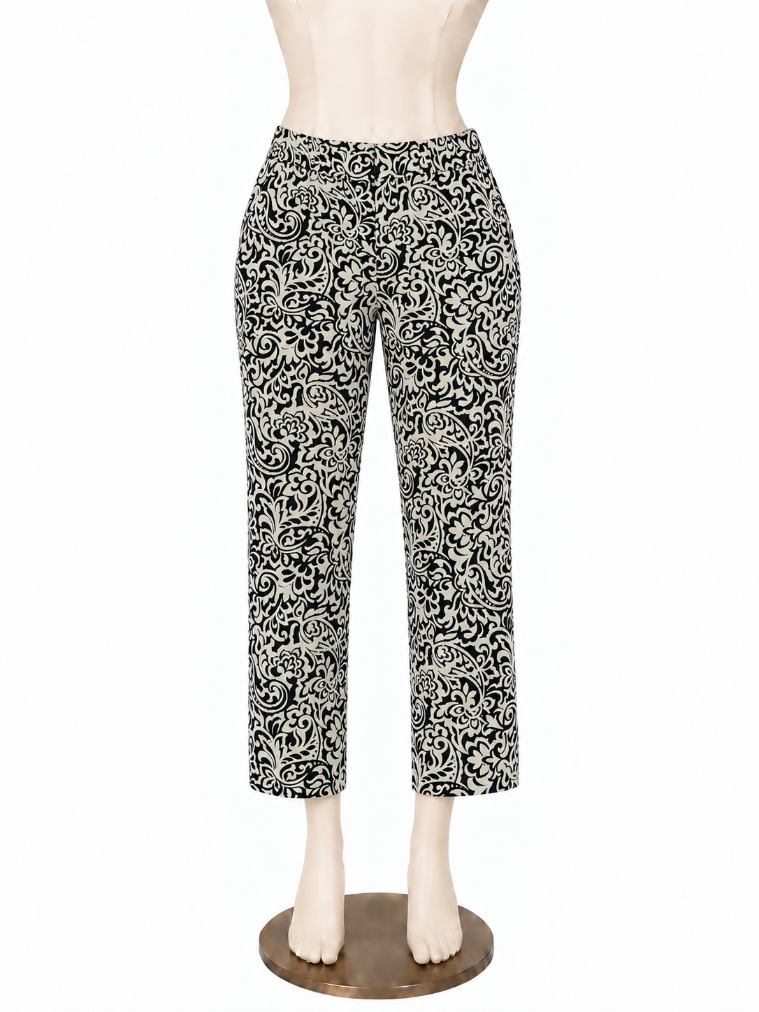 Tommy Hilfiger Navy &amp; Ecru Damask Print Stretch Ankle Pants Size 10 - ONLINE ONLY