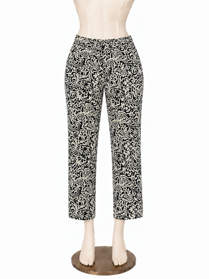 Tommy Hilfiger Navy &amp; Ecru Damask Print Stretch Ankle Pants Size 10 - ONLINE ONLY
