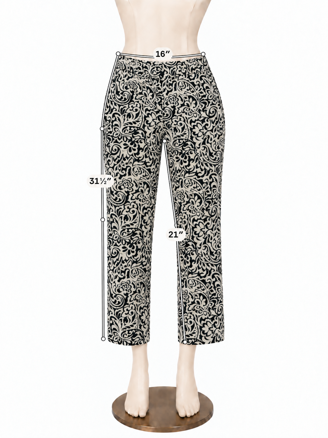 Tommy Hilfiger Navy &amp; Ecru Damask Print Stretch Ankle Pants Size 10 - ONLINE ONLY