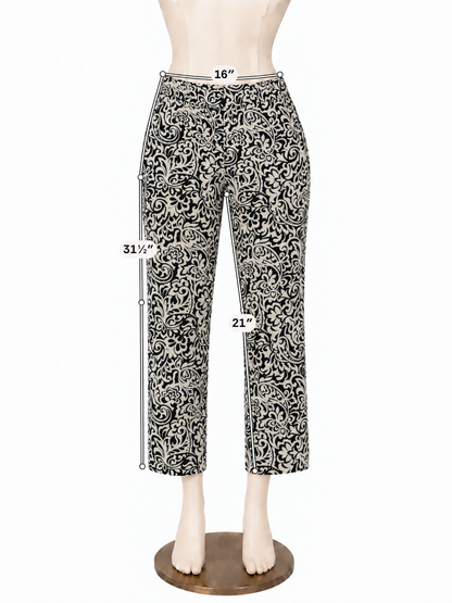 Tommy Hilfiger Navy &amp; Ecru Damask Print Stretch Ankle Pants Size 10 - ONLINE ONLY