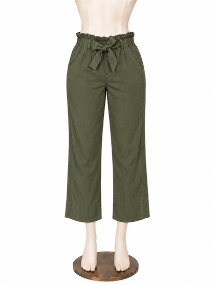 Knox Rose Olive Green Lyocell Wide Leg Paperbag Pants Size Large - ONLINE ONLY