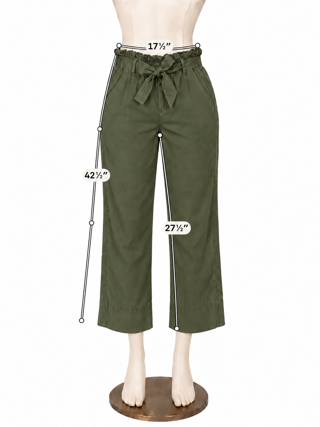 Knox Rose Olive Green Lyocell Wide Leg Paperbag Pants Size Large - ONLINE ONLY