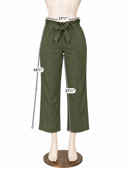Knox Rose Olive Green Lyocell Wide Leg Paperbag Pants Size Large - ONLINE ONLY